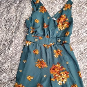 Teal and burnt orange floral romper